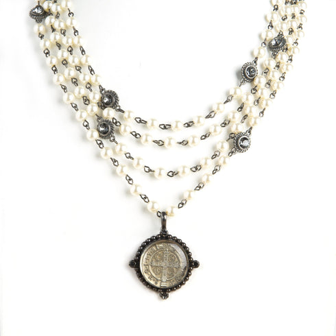 Magdalena - 6mm Pearl Cream with All Medallions Gunmetal