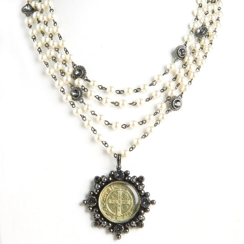 Magdalena - 6mm Pearl Cream with All Medallions Gunmetal