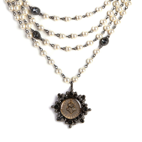 Magdalena - 6mm Pearl Cream with All Medallions Gunmetal