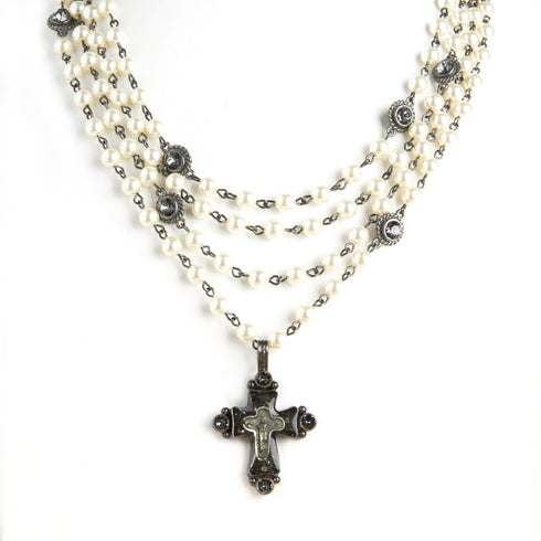 Magdalena - 6mm Pearl Cream with All Medallions Gunmetal