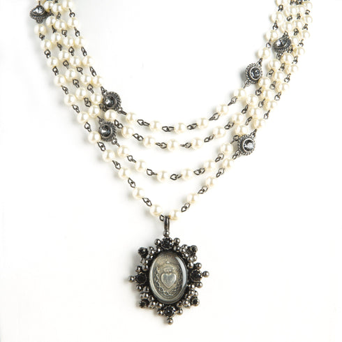 Magdalena - 6mm Pearl Cream with All Medallions Gunmetal