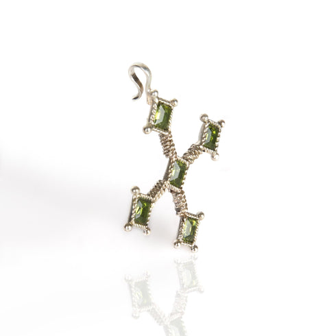 Brigid Cross Medallion Earth Olivine - Silver - VSA Designs