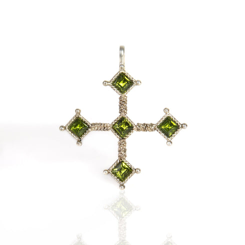 Brigid Cross Medallion Earth Olivine - Silver - VSA Designs