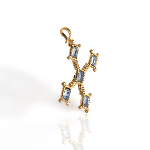 Brigid Cross Medallion Water Lt Sapphire - Gold - VSA Designs