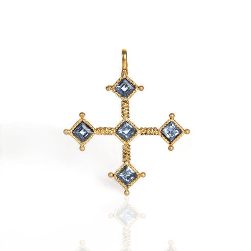 Brigid Cross Medallion Water Lt Sapphire - Gold - VSA Designs