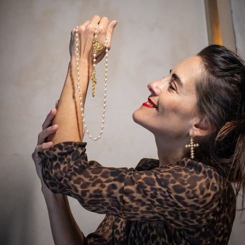 Saint Mia Rosary Style Earrings Mystic Black - Silver