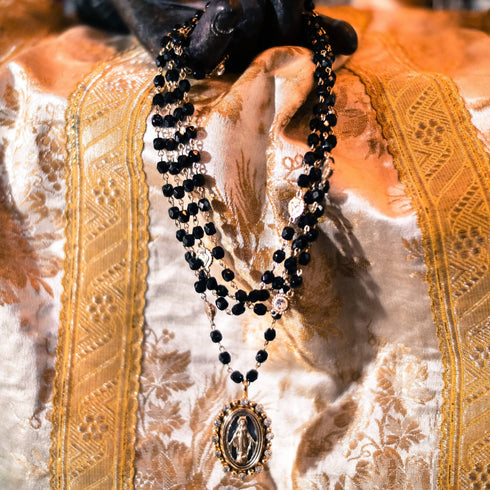 Magdalena 6mm Crystal Jet Black with Tribal Medallion - Gold