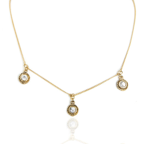 3 Crystal Drop Necklace - Gold - VSA Designs