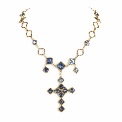 Brigid Imbolc Cross Choker Water Lt Sapphire - Gold - VSA Designs