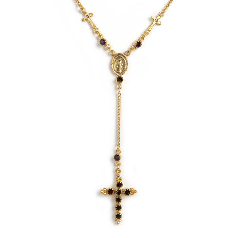 Maddie Rosary Necklace - Smokey Topaz - Gold