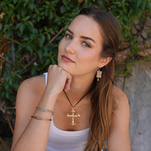 Resurrection Crystal Cross Charm Necklace - Gold