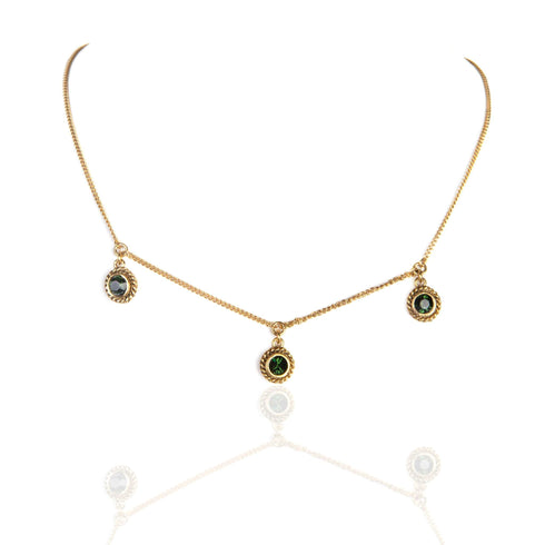 3 Crystal Drop Shamrock Necklace - Gold