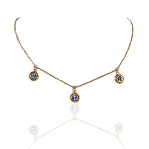 3 Crystal Drop Necklace Blue - Gold