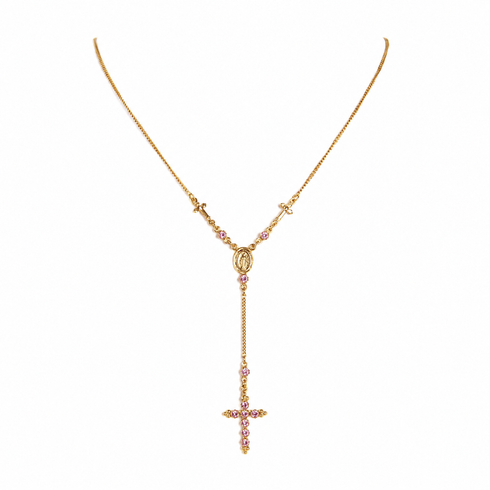 Maddie Rosary Necklace Light Rose - Gold