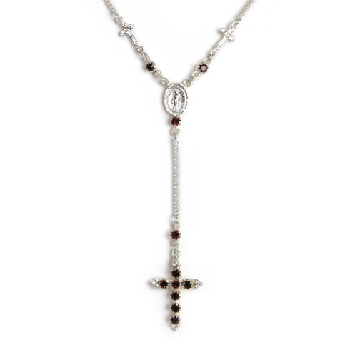 Maddie Rosary Necklace Burgundy - Silver