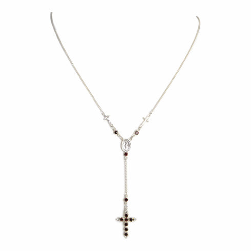 Maddie Rosary Necklace Burgundy - Silver