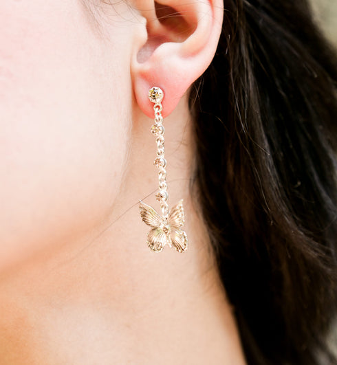 Butterfly Crystal Drop Earrings - Gold