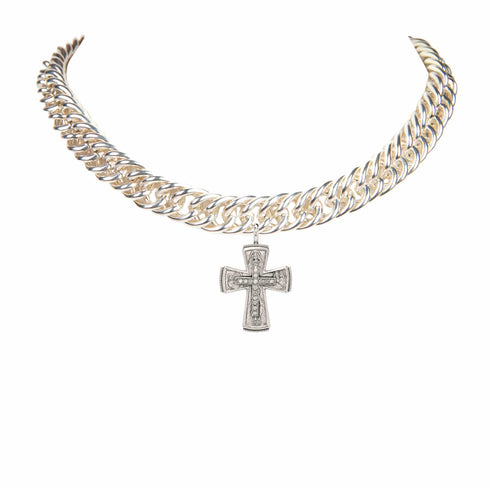 Iconic Chain Choker with Rebel Cross - Silver