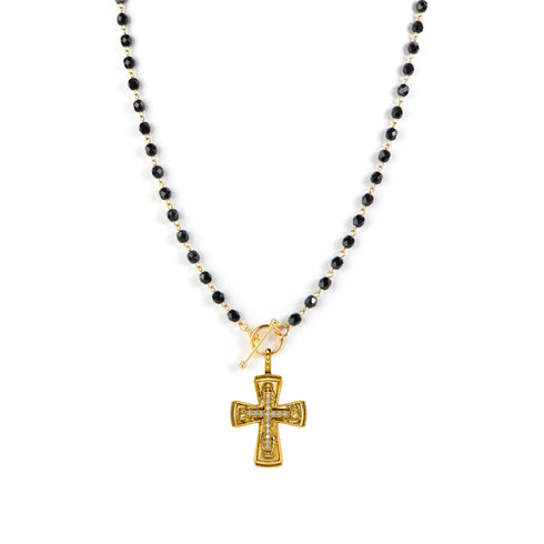 Delfina - 6mm Crystal Jet with Rebel Cross - Gold