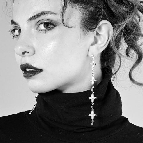 Peace Cross Crystal Drop Post Earrings