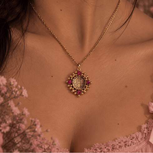 Little Pink Blessing Charm Necklace - Gold