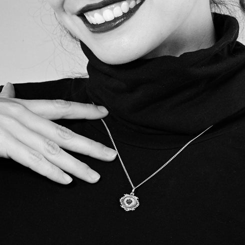 Retablo Small Oval Framed Charm Necklace - Silver - VSA Designs
