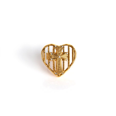 Caged Heart Ring with Cross
