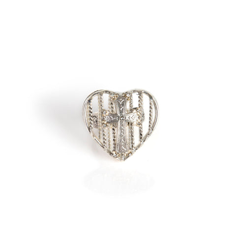 Caged Heart Ring with Cross