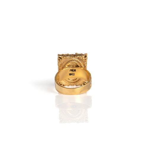 Retablo Square Framed Guadalupe Charm Ring - Gold - VSA Designs