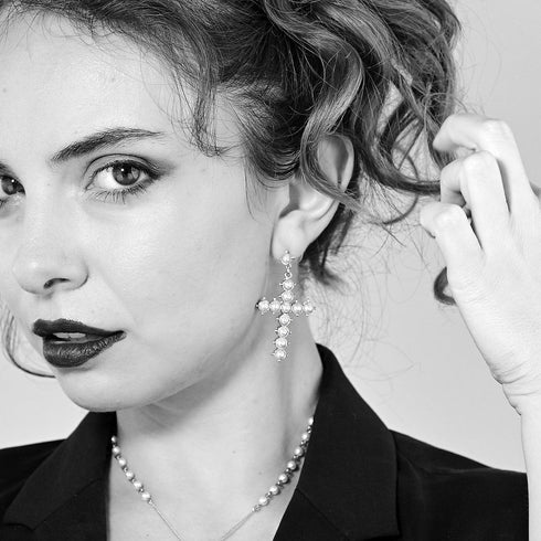 Saint Mia Rosary Style Earrings Cream Pearl - Silver