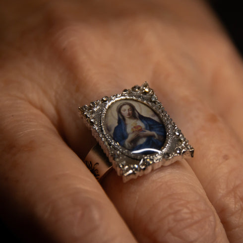 Retablo Square Framed Guadalupe Charm Ring - Gold - VSA Designs