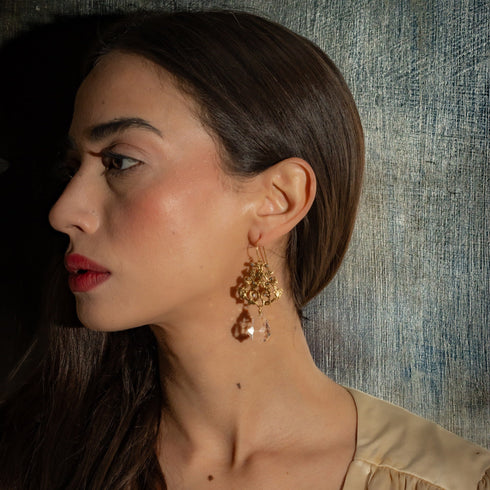 Vine Drop Earrings - Clear - Silver