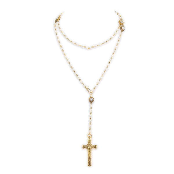 Drop Viva Cross Necklace Cream Pearl - Gold – Virgins Saints & Angels